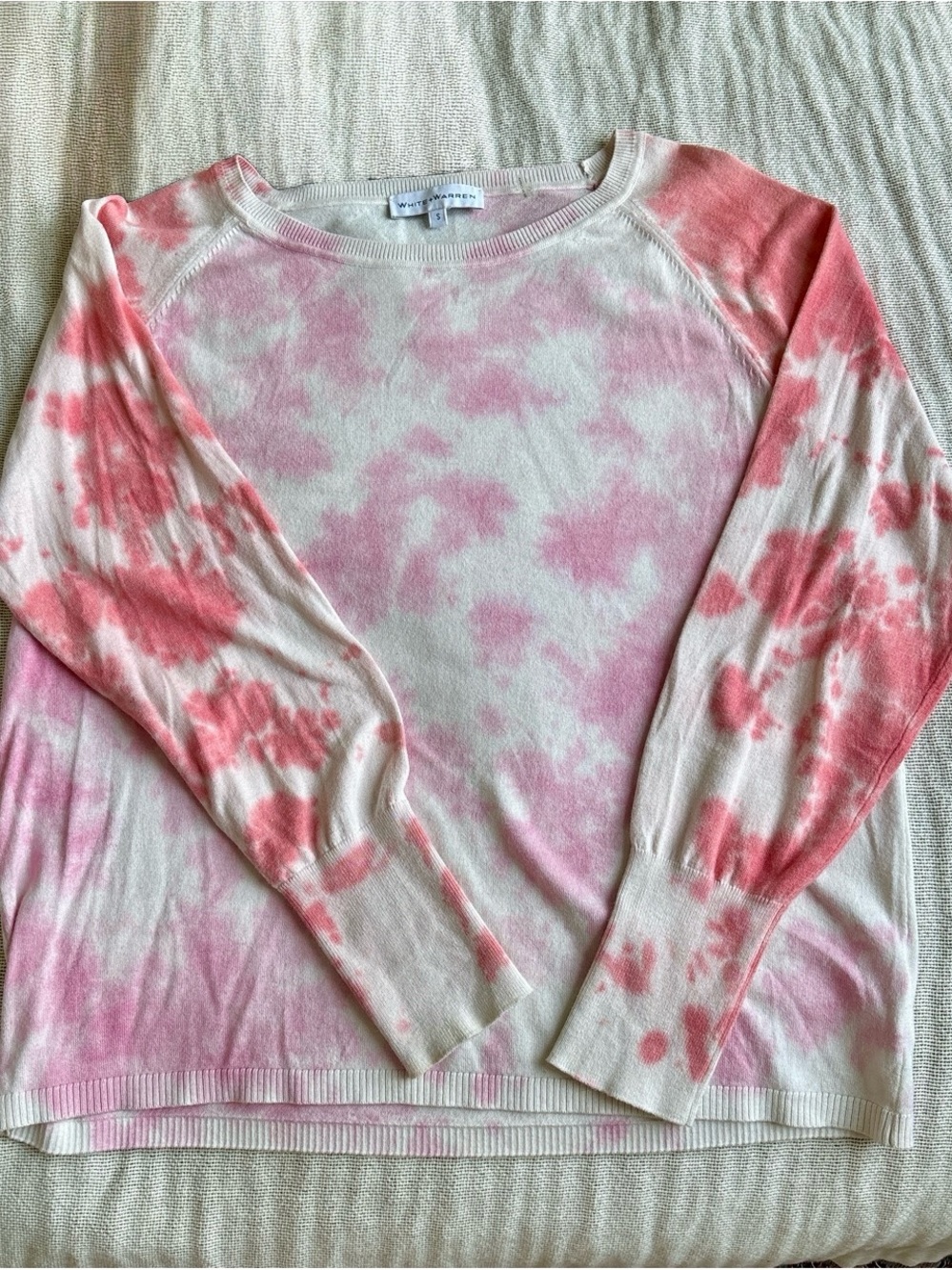 White+Warren Pink Tie-Dye Crewneck Sweater